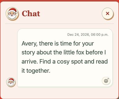 An opened message in the child’s view of a private rehearsal. Avery and the message are fictional; the crop excludes the map background.