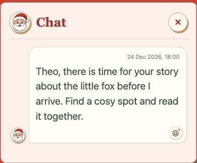 An opened message in the child’s view of a private rehearsal. The same fictional message appears in the editor. This authentic app crop excludes the map background.