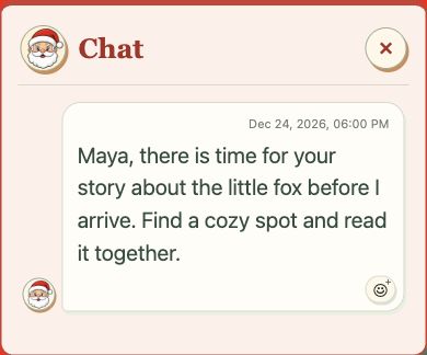 An opened message in the child’s view of a private rehearsal. The same fictional message appears in the editor. This authentic app crop excludes the map background.